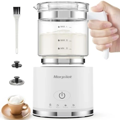 Immagine di Morpilot Montalatte Elettrico, Elettrico in Vetro, 4 1 Funzione, Grande Capacità 500 ml, Design Diviso, Adatto per Caffè, Latte Caldo, Cappuccino, Macchiato,ecc.