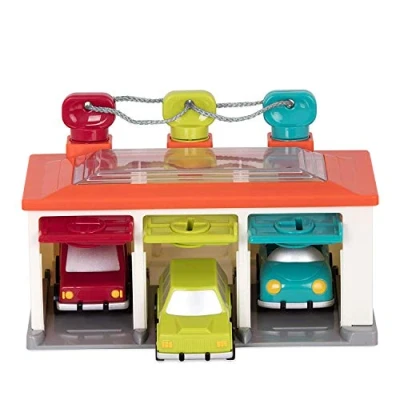 Immagine di Battat Garage con 3 macchinine Giocattolo combinazione di forme e colori set chiavi Per bambini dai 2 anni+ (5 Pezzi)