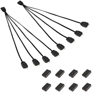 Immagine di MEIRIYFA Cavo Splitter ARGB da 5 V, 3 pin, 1 femmina a 4 porte maschio pin indirizzabile RGB prolunga per strisce LED ARGB, ventilatori con cappuccio di protezione, confezione 2