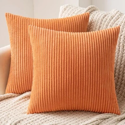 Immagine di MIULEE Confezione da 2 Fodere in Velluto a Coste Decorative Federe Morbido Copricuscini Cuscino Moderne Comodo Robusto per Camera Divano Letto 40 X cm Arancione