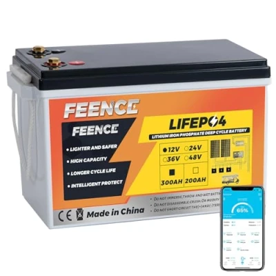 Immagine di FEENCE batteria LiFePO4 300 Ah 12 V, al litio 3840 Wh con BMS 200 A, max. 15000 cicli, perfetta sostituzione per camper, impianto solare, barca, kit pannello campeggio