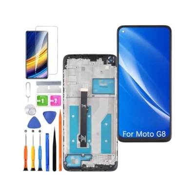 Immagine di HLYGZX Display originale di ricambio per schermo LCD Motorola Moto G8, XT2045, touch digitizer Assembly, kit riparazione (nero con cornice)