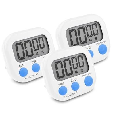 Immagine di Newaner 3 Pezzi Timer da Cucina Digitale Bianco, Cronometro Conto Alla Rovescia con Supporto Magnetico Buco, Allarme Forte Grande Display LCD per Cottura al Forno Studio Allenamento Fisico