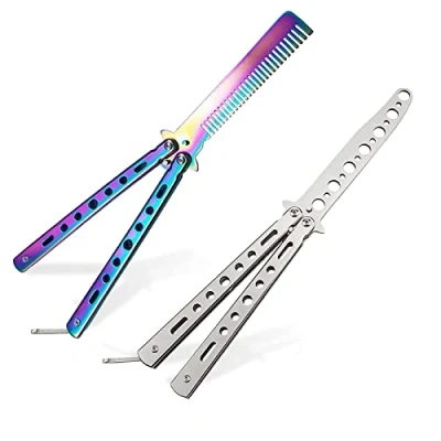 Immagine di Dfuqanb 2 pezzi Coltello A Farfalla Da Allenamento, Per, Pratico Balisong, Allenamento Farfalla, pratica flipping trucchi per i principianti
