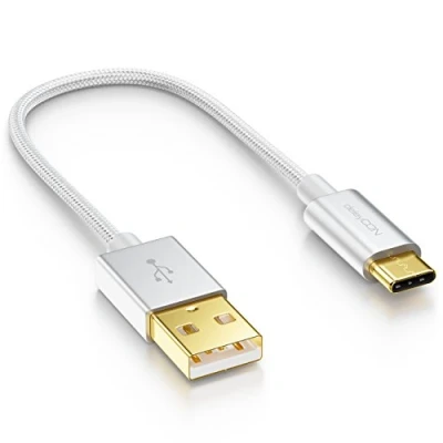 Immagine di deleyCON 15cm Cavo USB C di Ricarica Dati Nylon + Spina in Metallo Da A Compatibile con Apple Samsung Google Huawei Xiaomi Tablet PC Laptop Argento