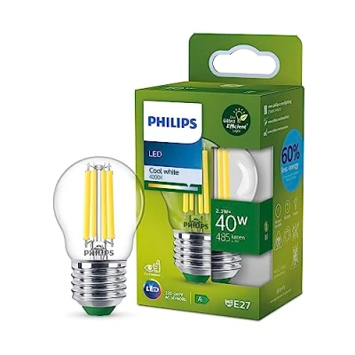 Immagine di Philips LED Lampadina Sfera a Filamento Classe A, 40W, E27, Luce Bianca Fredda, Non Dimmerabile