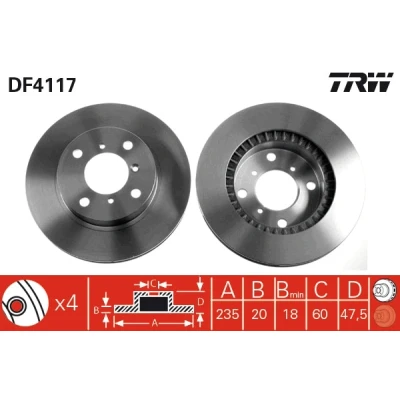 Immagine di TRW DF4117 Disco freno 235 20 4 100 ventilato verniciato