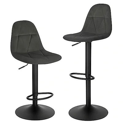 Immagine di Lestarain Set di 2 Sgabelli da Bare Cucina, Alti con Schienale in Velluto, Sedie Bar Poggiapiedi, Sedile Altezza Regolabile 60 81 cm, Girevole a 360, Grigio Scuro, LBAI64001