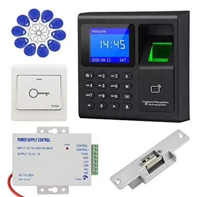 Immagine di KDL Tastiera per impronte digitali con sistema di controllo accessi RFID completo, trasformatore alimentazione DC12V, serratura elettrica tipo NO interruttore porta, 125KHz portachiavi