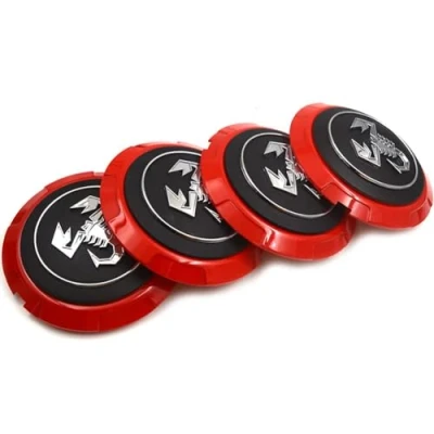 Immagine di 4 Pezzi Coprimozzi per Abarth 133mm, Coprimozzo Ruota con Logo Auto Emblema Centrale Copri Badge