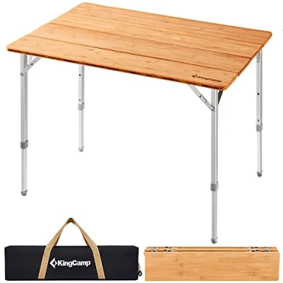 Immagine di KingCamp Tavolino Pieghevole 60x40x27 40cm in Bamboo Regolabile Altezza Tavolo da Esterno Interno Portatile Salvaspazio Campeggio Arrotolabile Balcone Giardino Picnic