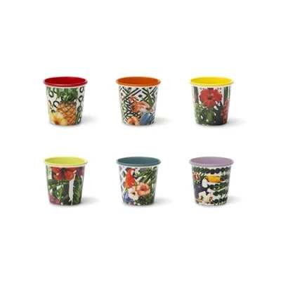 Immagine di Excelsa Tropical Chic Set 6 Bicchierini da Caffè, Porcellana, Capacità 90 ML., Decori Assortiti