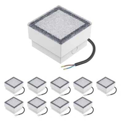 Immagine di ledscom.de 10 LED pietra da pavimentazione a terra luce incasso CUS per esterni, IP67, angolare, x 10cm, bianco caldo