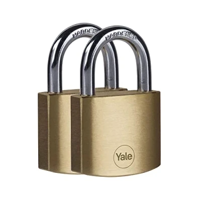 Immagine di Yale Lucchetto in ottone Y110B/40/122/2 corpo 40mm, arco acciaio, 3 chiavi, confezione da 2 lucchetti