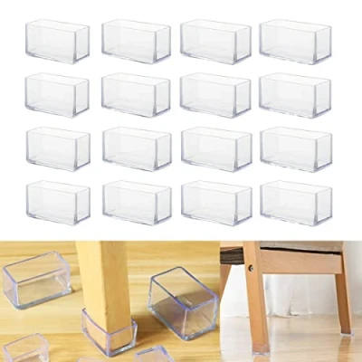 Immagine di 16 protezioni rettangolari 25 x 38 mm, in silicone, per gambe della sedia, coprigambe sgabello prevenire graffi sul pavimento legno e ridurre il rumore