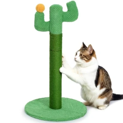 Immagine di Tiragraffi per Gatti Cactus 60 cm Happy &amp; Polly Resistente All&#039;usura in Corda di Juta Naturale Piccoli e Adulti da Interno Verde