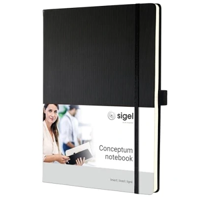 Immagine di SIGEL CO116 Taccuino premium a righe, A4+, copertina rigida, nero, Conceptum