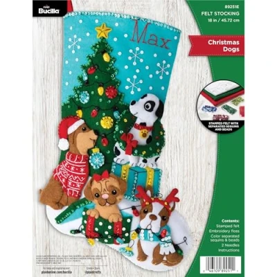 Immagine di Bucilla 89251E Kit Calza Feltro Applique Cane di Natale, 45,7 cm, Cotone, Multicolore