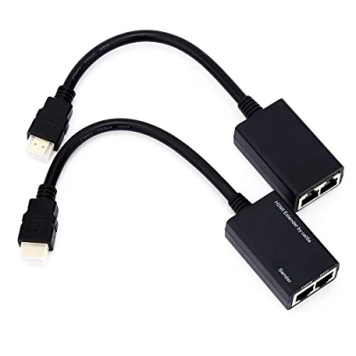 Immagine di Ripetitore di Estensione HDMI 30M CAT5e, mittente + Ricevitore, TMDS DDC su RJ45 CAT5e CAT6 Adattatore Balun Ethernet LAN Fino a 1080P Supporta 3D, Nero