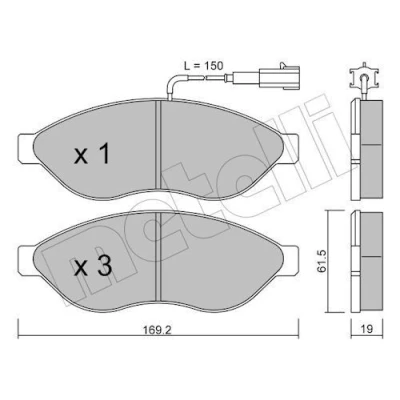 Immagine di metelligroup 22 0708 0 Pastiglie Freno Anteriori E Posteriori, Made in Italy, Pezzo di Ricambio per Auto/Automobile, Kit da 4 Pezzi, Certificate ECE R90, Prive Rame