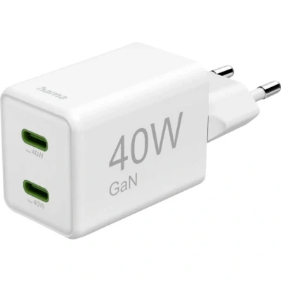 Immagine di Hama Schnellladegerät, GaN, 2x USB C, Super Mini Ladegerät, PD, 40 W, Weiß Caricatore W Bianco