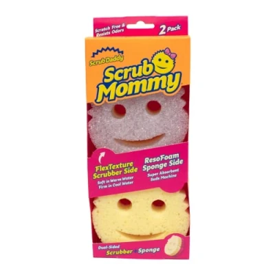 Immagine di Scrub Daddy Mommy, Spugna Abrasiva Cucina su Due Lati, Alternativa Prodotti ai Panni Non Graffiati, Faccina Sorridente per Lavello, Bagno e Doccia, FlexTexture, Viola, 2 pz