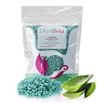 Immagine di Depilissa Aloe Vera TIO2 Perline per la depilazione 400 grammi, applicazione senza strisce in tessuto non tessuto, adatte tutti i tipi di pelle, viso, ascelle, braccia, gambe, bikini, zona