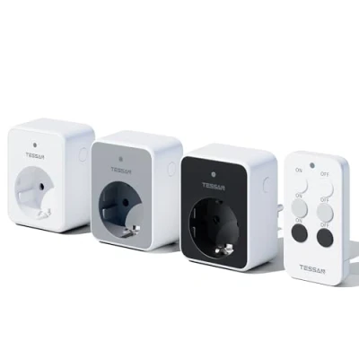 Immagine di TESSAN Presa con Telecomando, 3+1 Insieme Telecomandata, 3600W Prese Telecomandate, 30,5M Telecomando a Distanza, Viene fornito batteria bianco grigio nero