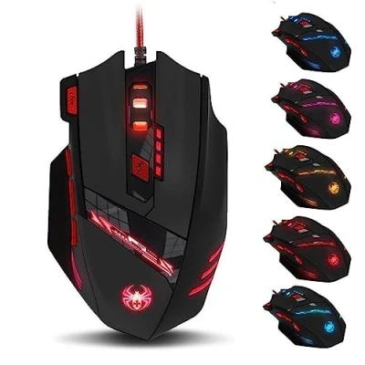 Immagine di zelotes mouse da gioco, 9200 DPI, 8 tasti programmabili, ergonomico con cavo, per computer, USB LED, PC, Mac (nero)