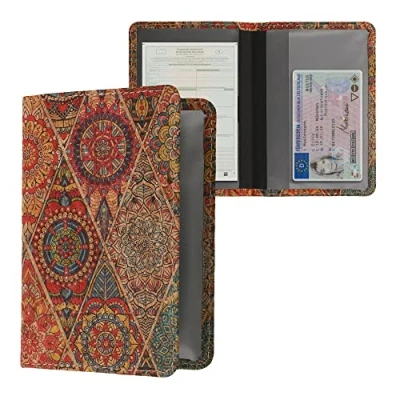 Immagine di kwmobile Custodia per Libretto Circolazione Auto Cover Portalibretto con Scomparti Tessere Patente Foderina Porta Documenti in Sughero Maioliche Marocchine