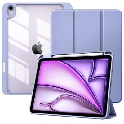 Immagine di TiMOVO Cover per iPad Air 11 Pollici M2 2024, 6/5/4 Generazione 2024/2022/2020 10,9&quot; con Portapenna, Custodia Protettiva Guscio Posteriore Trasparente, Auto Sveglia/Sonno,Lavanda Viola