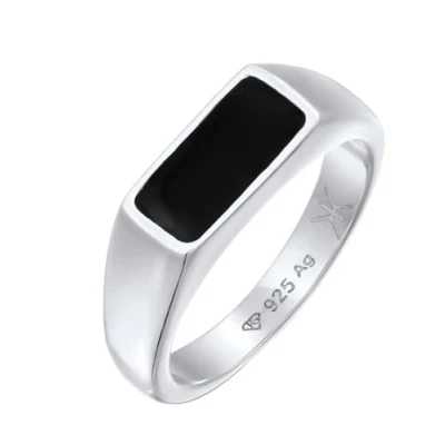 Immagine di Kuzzoi anello da uomo in argento sterling 925, classico con sigillo piastra smaltata, per uomo, misura 60 66, 0605171624, Smaltato