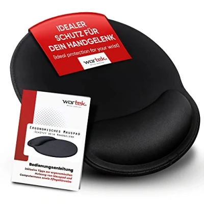 Immagine di tappetino per mouse wortek con cuscino in gel memory foam 23x26cm ergonomico poggiapolsi bordi cuciti poggia mano nero