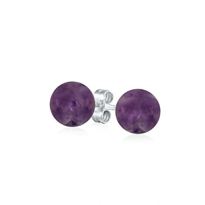 Immagine di Orecchini A Bottone Semplici In Ametista Viola Pietra Preziosa Per Donne Argento Sterling .925 Di Nascita Febbraio Diametro 6MM
