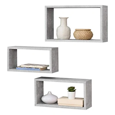 Immagine di [en.casa] Set di 3 Mensole da Parete a Forma Rettangolare in Misure Diverse Scaffali Muro con 2 Ripiani Portaoggetti Libreria Effetto Cemento