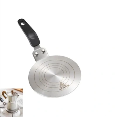 Immagine di Gocoffun Piastra per diffusore di calore, 13 cm, in acciaio inox, fornelli a gas, diffusori adattatore induzione moka, pentole da caffè (12,7 cm)