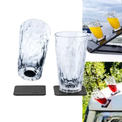 Immagine di silwy® High Tech Bicchieri magnetici in plastica con Cuscinetti Gel Nano Metallo da Campeggio Antiscivolo, Accessori per Barche e Yacht (Long Drink // 0.3 l Set di 2)