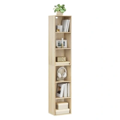 Immagine di WOLTU Libreria Verticale 6 Scompartimenti Scaffale per Libri Mobiletto in Legno Soggiorno Moderno Chiaro 30x24x158,5 cm SK003hei6