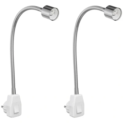 Immagine di ledscom.de 2 pz. lampada a zoccolo/lampada da lettura LESCH, collo d&#039;oca, cromo/bianco, 1x GU10 max. 10W