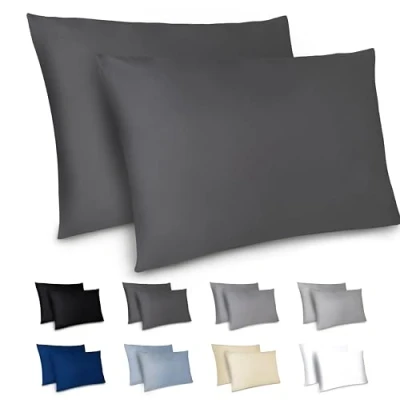 Immagine di Dreamzie Federe Cuscino Letto 50x70cm Set da 2 in Microfibra Spazzolata con Cerniera Certificate Oeko Tex Cuscini Matrimoniale Grigio Scuro