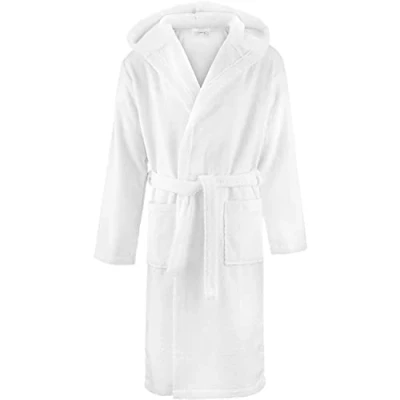 Immagine di herzbach home Accappatoio da uomo con cappuccio in spugna di cotone, alta qualità, soffice e assorbente, bianco, M