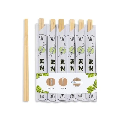 Immagine di BIOZOYG bacchette in bambù 20cm confezionate singolarmente naturali biodegradabili igieniche confezione di carta I legno asiatiche Set sushi chopsticks 100 pezzi