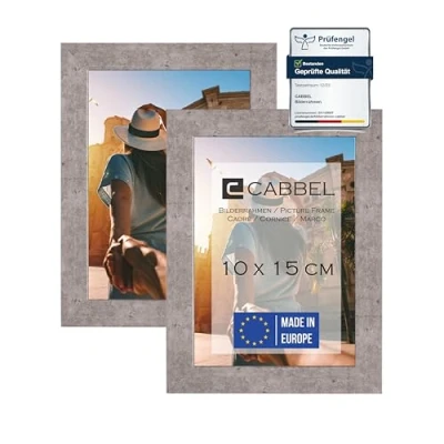Immagine di CABBEL Confezione Doppia (Set di 2) Cornice per Foto 10x15 cm, Grigio (Calcestruzzo), Robusta in Legno MDF, plexiglass