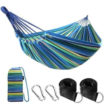 Immagine di Anyoo Amaca da Giardino in Cotone Tessuto Comodo con Cinghie Rispettose degli Alberi per Appendere, Durevole Portatile Borsa Viaggio Campeggio, Esterno/Interno, Balcone, Patio