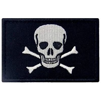 Immagine di Bandiera dei pirati di Jolly Roger con Fissaggio Chiusura a uncino e asola Ricamata Toppa