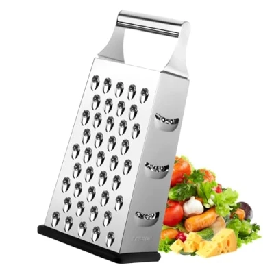 Immagine di Grattugia Formaggio, Quadrata In Acciaio Inox, da Cucina A 4 Lati per Media, Verdure Fine E Microfine Piallatura, con Fondo Antiscivolo