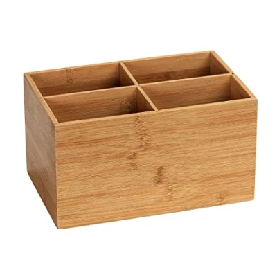 Immagine di Wenko contenitore di bambù Terra 4 scomparti, per gioielli, forniture ufficio e cosmetici, trasparente piccoli oggetti in ideale il bagno, 22x12x14cm, naturale