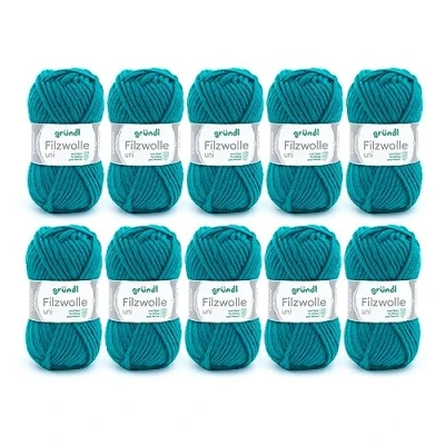 Immagine di Gründl felting wool uni (lana per infeltrire, lavorare a maglia e all&#039;uncinetto, filato di pura lana vergine al 100%, 50 g / m, dimensioni dell&#039;ago: 8 9, 10 x g), Petrol