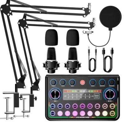 Immagine di AUDIO INTERFACE con Podcast MICROFONO per smartphone e PC SINWE Equipment Bundle 2, mixer DJ All in One, plug and play, perfetto streaming, cantare, YouTube gaming