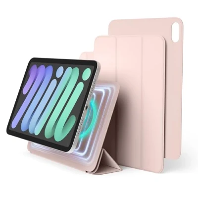 Immagine di elago Custodia Folio Magnetica Compatibile con iPad Mini (A17 Pro, 2024) e (6ª Gen, 2021), Piastra Posteriore Attaccabile ai Materiali Metallici, Apple Pencil (Rosa Sabbia)